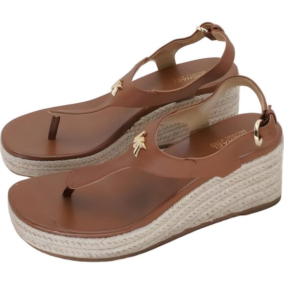 Michael Kors Laney Thong Wedge Sandals Luggage Brown Women's US 7 - Picture 2 of 6
